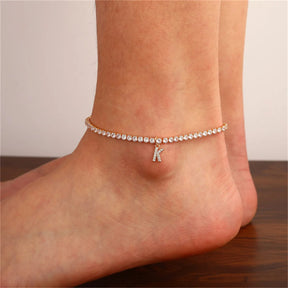 Pulseira de Tornozelo com Inicial de A a Z cor em Ouro com Pedras de Zircônia