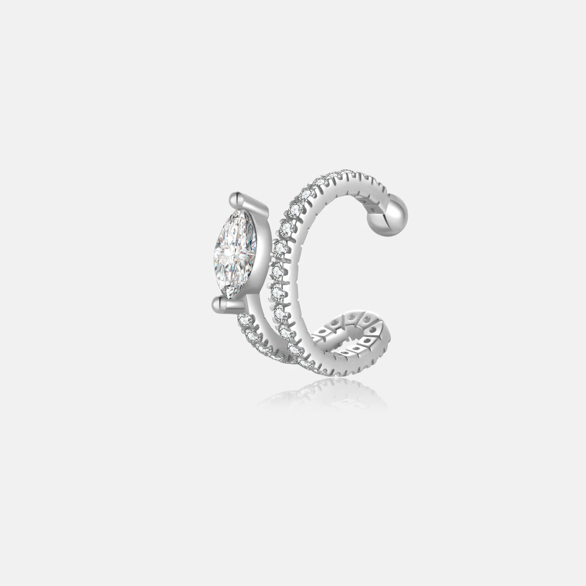 Brinco Ear Cuff Prateado com Zircônia - Luxo sem Furo